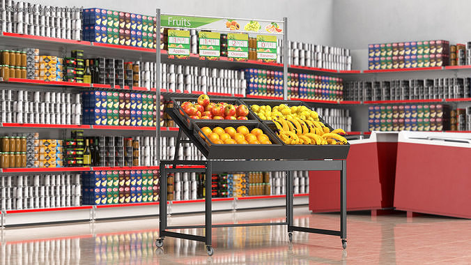 Shop Display with Fruit and Vegetables Collection 3D Model Pack view 2
