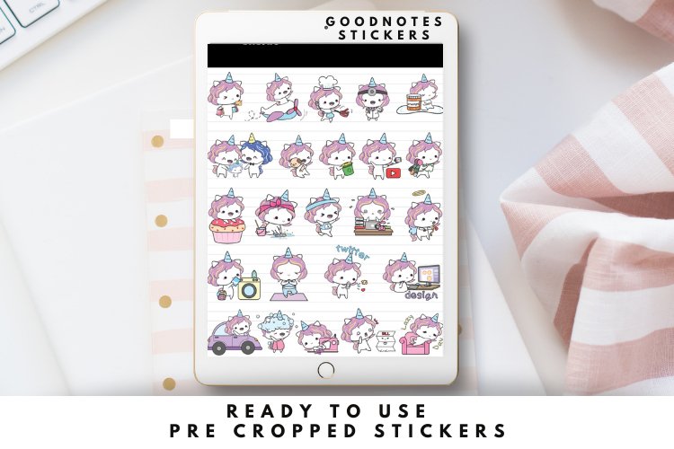 Unicorn Sparkly Digital Planner Stickers GoodNotes view 2