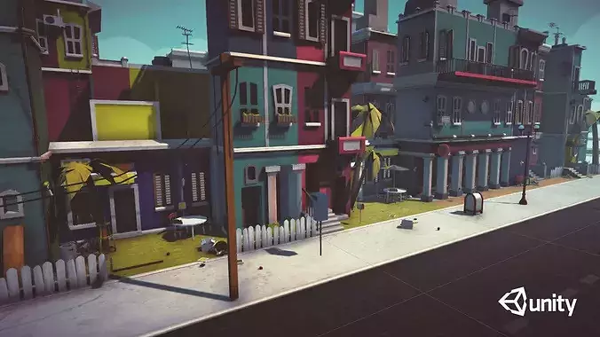 Cartoon Low Poly Modular City Pack Low-poly 3D model view 3