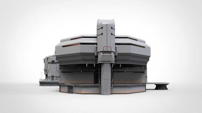 Complex 3 futuristic building 3D model view 3