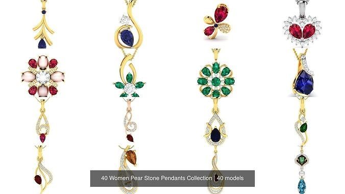 40 Women Pear Stone Pendants Collection 3D Model Pack view 3