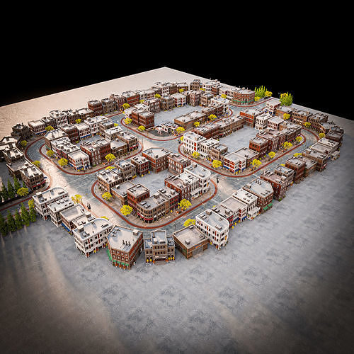 URBAN CITY SCENE WITH ALL THE ASSET 3D Model Pack view 3