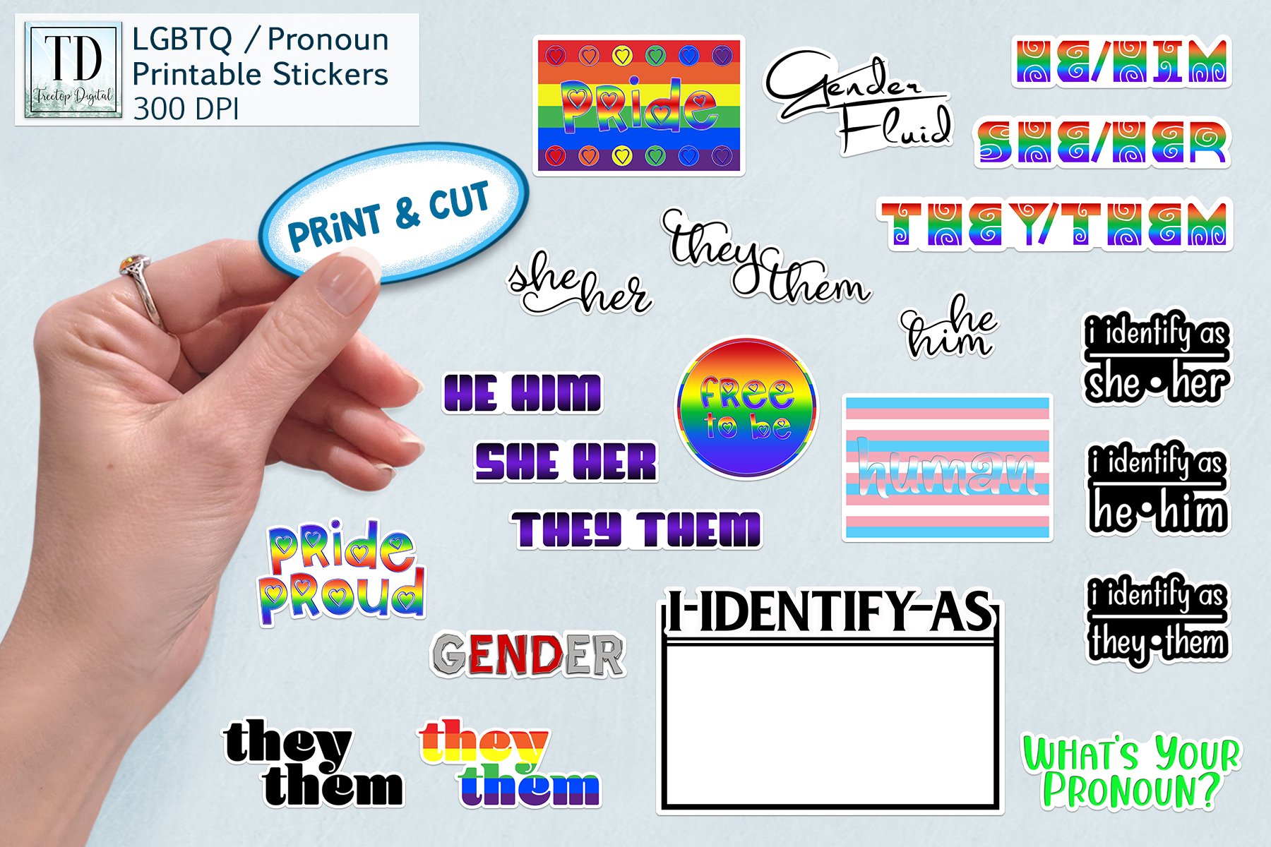 LGBTQ   Pronoun Printable Stickers, Print   Cut PNG Labels