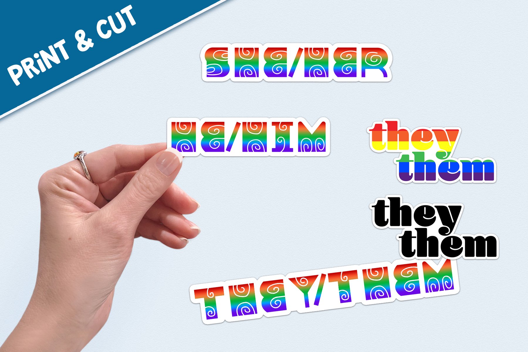 LGBTQ   Pronoun Printable Stickers, Print   Cut PNG Labels view 2