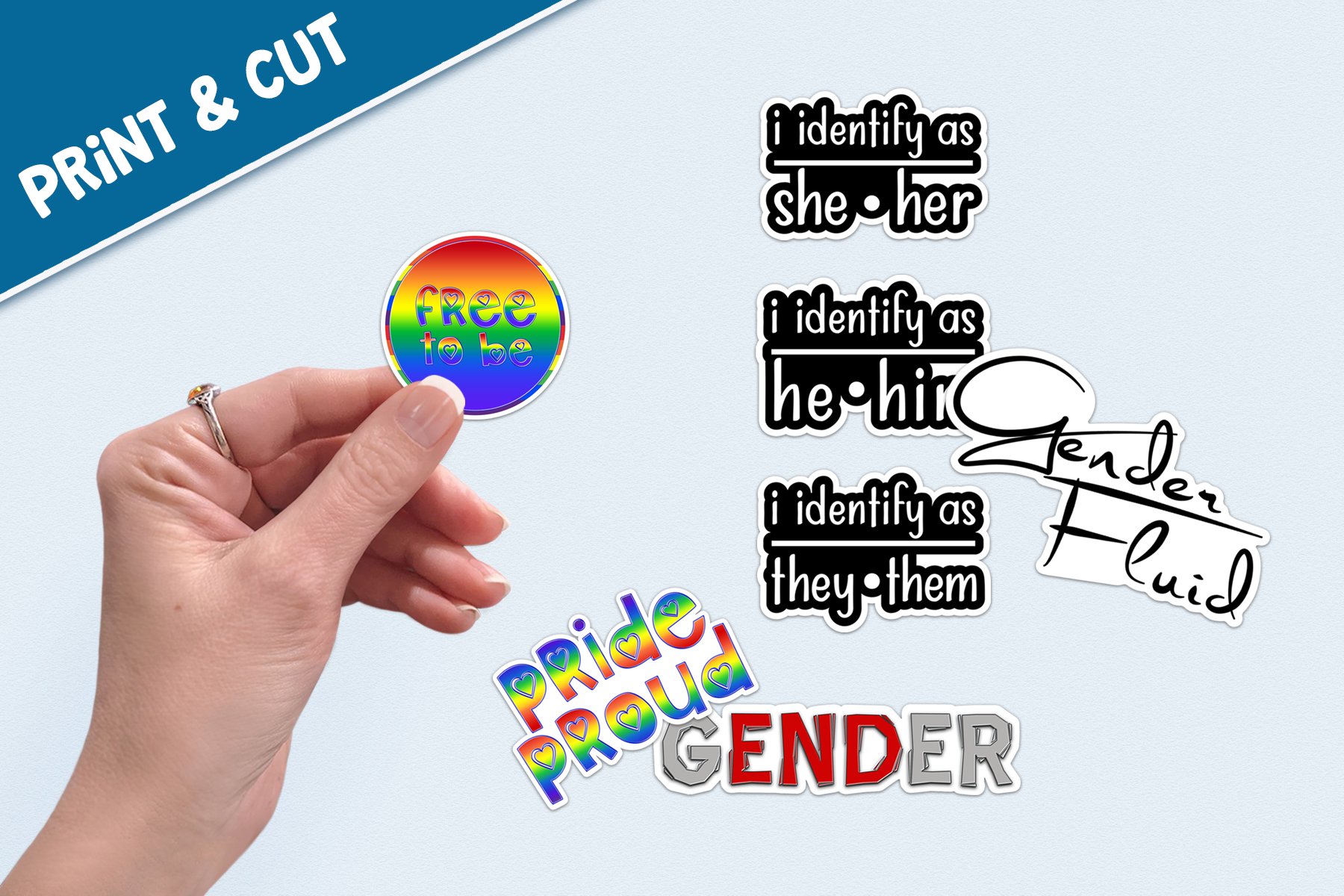 LGBTQ   Pronoun Printable Stickers, Print   Cut PNG Labels view 3