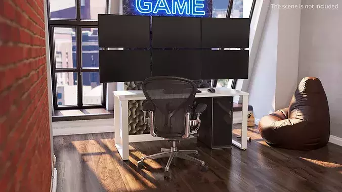 Professional Trading Desk with Six Monitors Furniture 3D model view 3