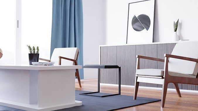 scandinavian living room 3D model view 3