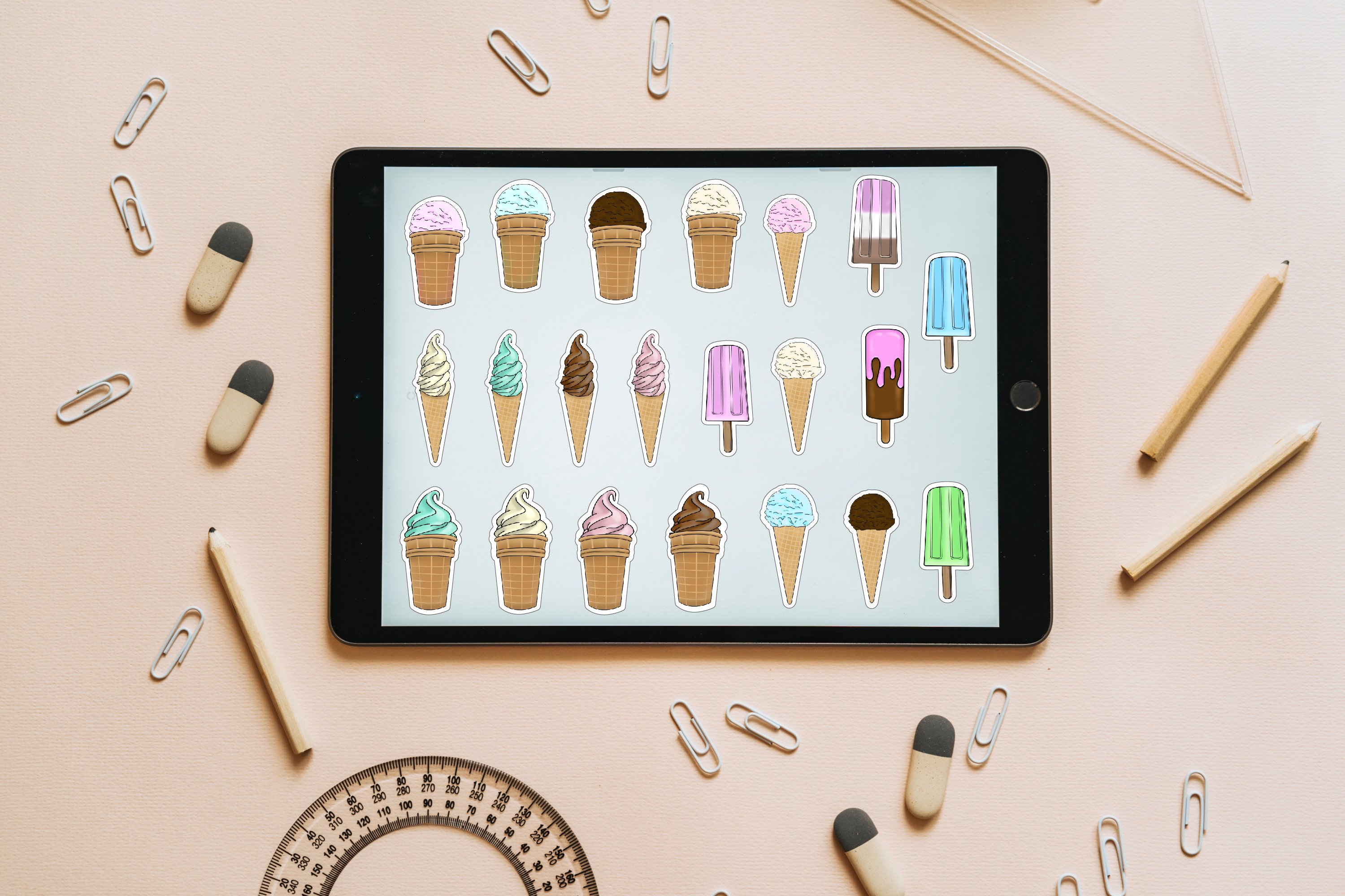 Stickers Print And Cut and GoodNotes,Summer food,Ice cream view 3