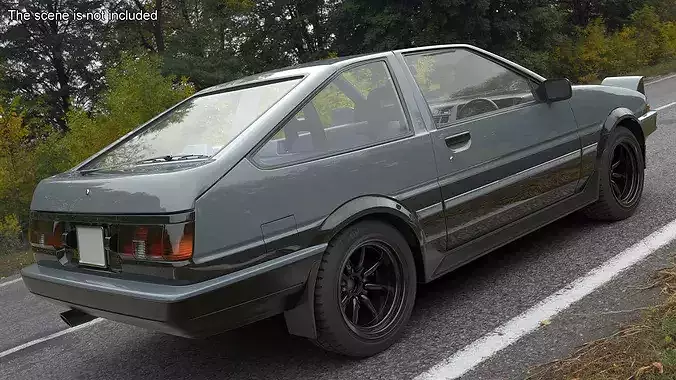 Retro Sport Hatchback 1980s Grey Simplified 3D model view 3