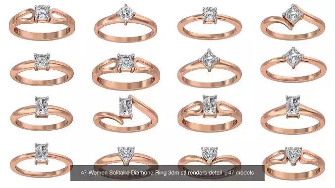 47 Women Solitaire Diamond Ring 3dm stl renders detail  3D Model Pack