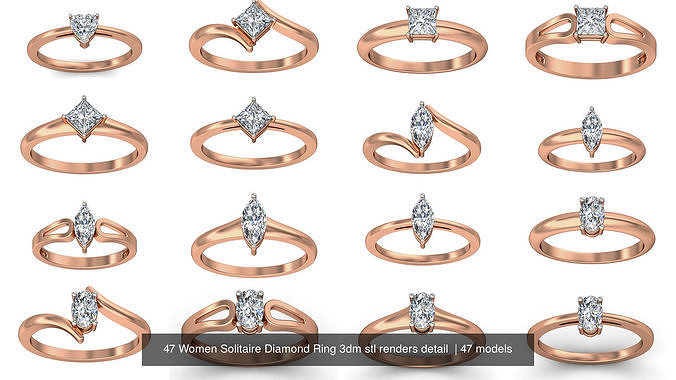 47 Women Solitaire Diamond Ring 3dm stl renders detail  3D Model Pack view 3