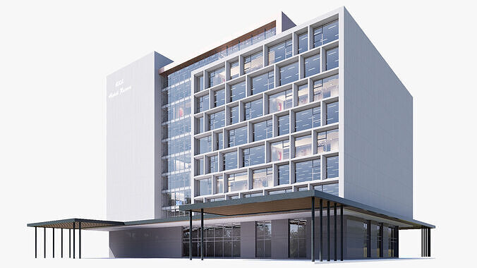 Hotel Low-poly 3D model view 3