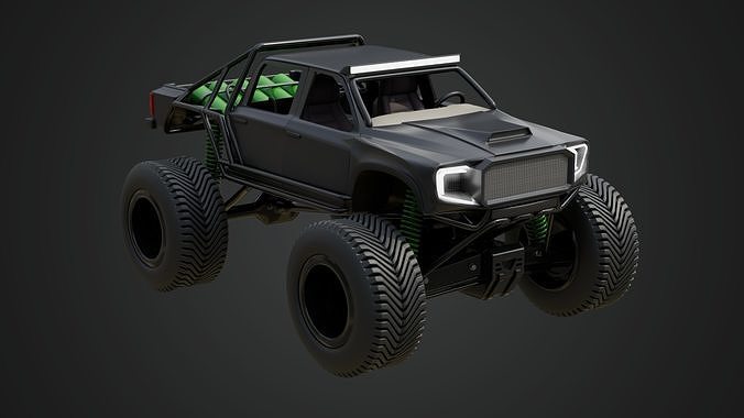 Black Matte Trophy Truck 3D model view 3