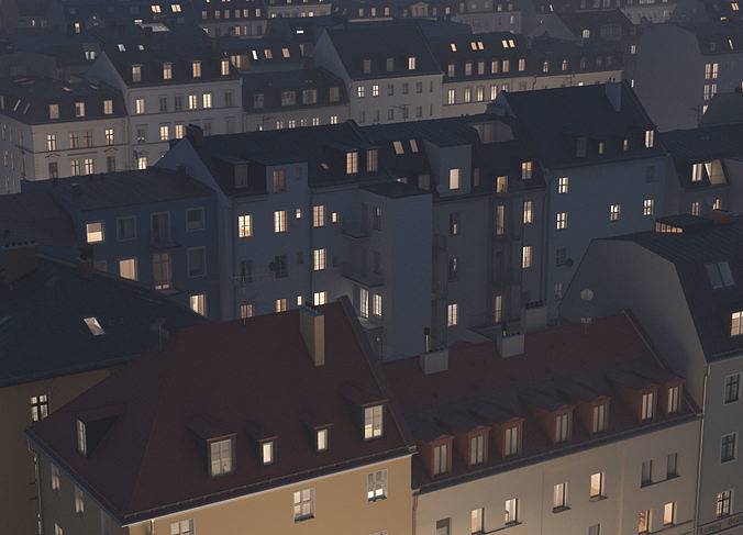 City Building Collection - Pack of 22 detailed town houses 3D model view 3