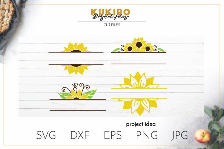 Sunflower Bundle SVG -Sunflower Wreath Monogram Split frame view 3