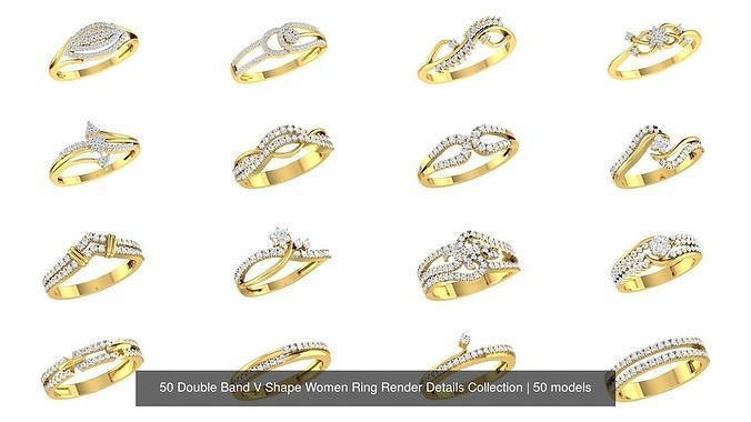 50 Double Band V Shape Women Ring Render Details Collection 3D Model Pack view 3