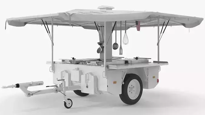 Field Kitchen Trailer with Utensils White 3D model view 3