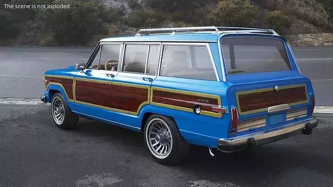Vintage Family Station Wagon Blue Simplified 3D model view 3