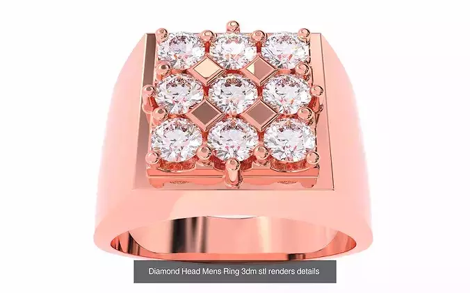 23 Diamond Head Mens Rings 3dm stl renders details 3D Model Pack view 3