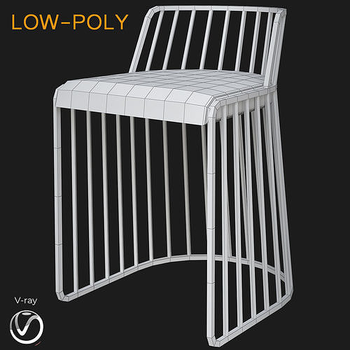 Chairs collection 3d model chair with metal frame Low-poly 3D model view 3
