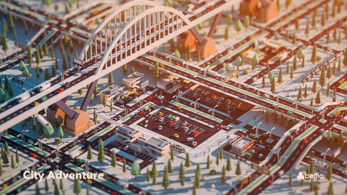 City Adventure Low-poly 3D model view 3