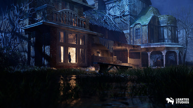 Haunted House Environment  Low-poly 3D model view 3