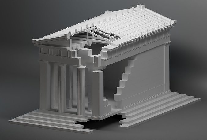 Temple of Diana Propylaea at Eleusis Greek Doric column 3D model view 3