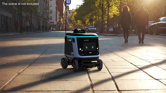 Black Delivery Robot Kiwibot Rigged 3D model view 3