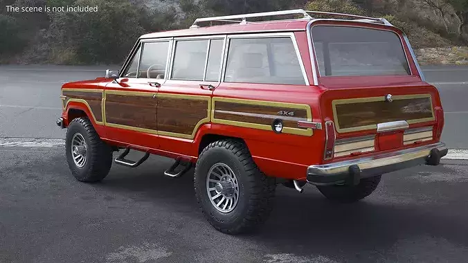 Vintage Utility SUV Wood Panels Red Simplified 3D model view 3