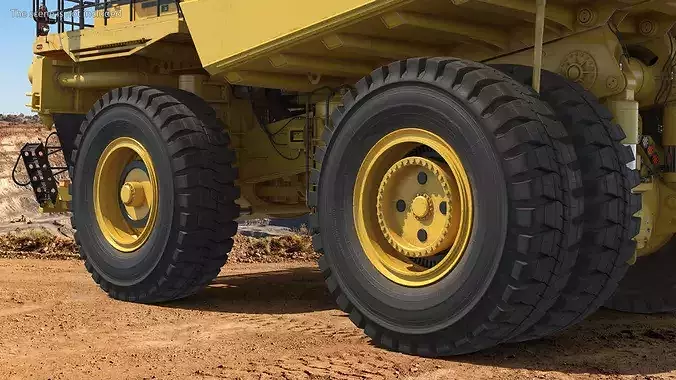 Mining Haul Truck Wheel Set with Two Tires 3D model view 3