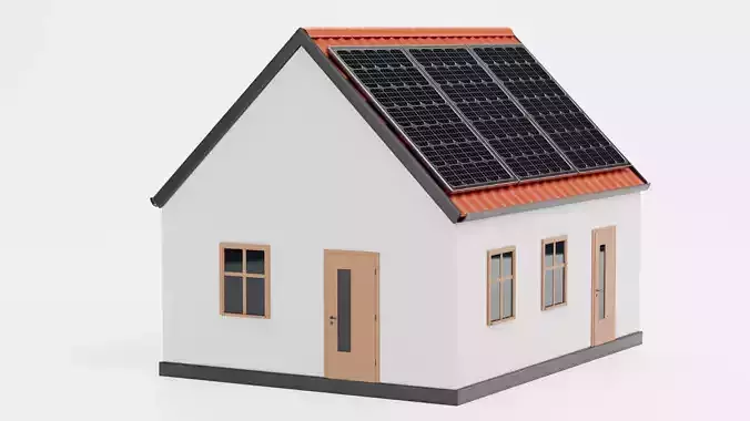 Solar House V1 - Eco Family Home with Photovoltaic Panels 3D model view 3