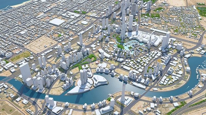 Dubai Business Bay UAE Low-poly 3D model view 3