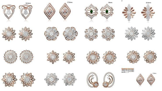 47 Women Stud Earring STL OBJ FBX JCD Details Collection 3D Model Pack view 3