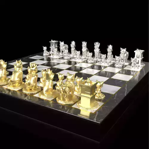 Feline Chess Set Adorable Cat Design 3D print model view 3