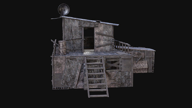 SHELTER POST APO HOUSE HUT IMPROVISED PLATE DEBRIS SURVIVAL AAA Low-poly 3D model view 3