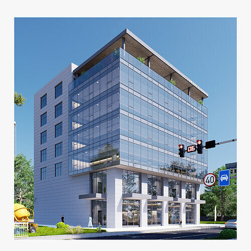 office building Low-poly 3D model view 3