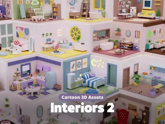Cozy Cartoon Rooms Interior 2 Low-poly 3D model
