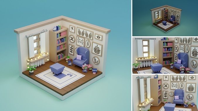 Cozy Cartoon Rooms Interior 2 Low-poly 3D model view 3