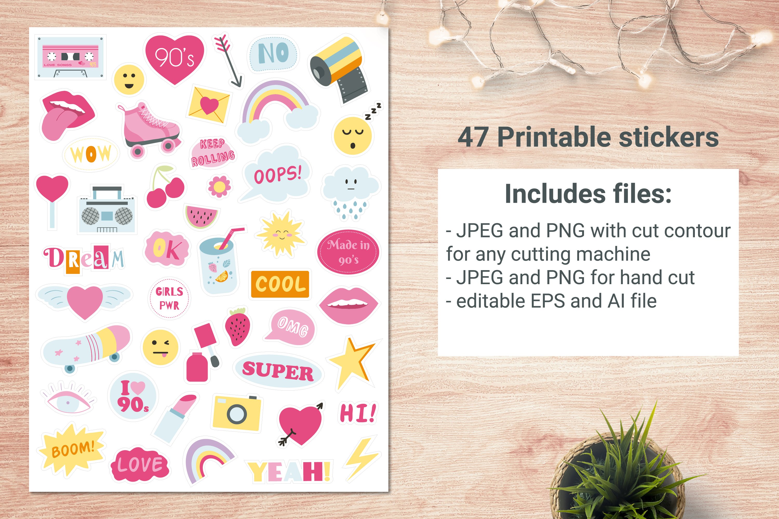 90s Girly Stickers - 47 Printable Stickers Mega Bundle view 2