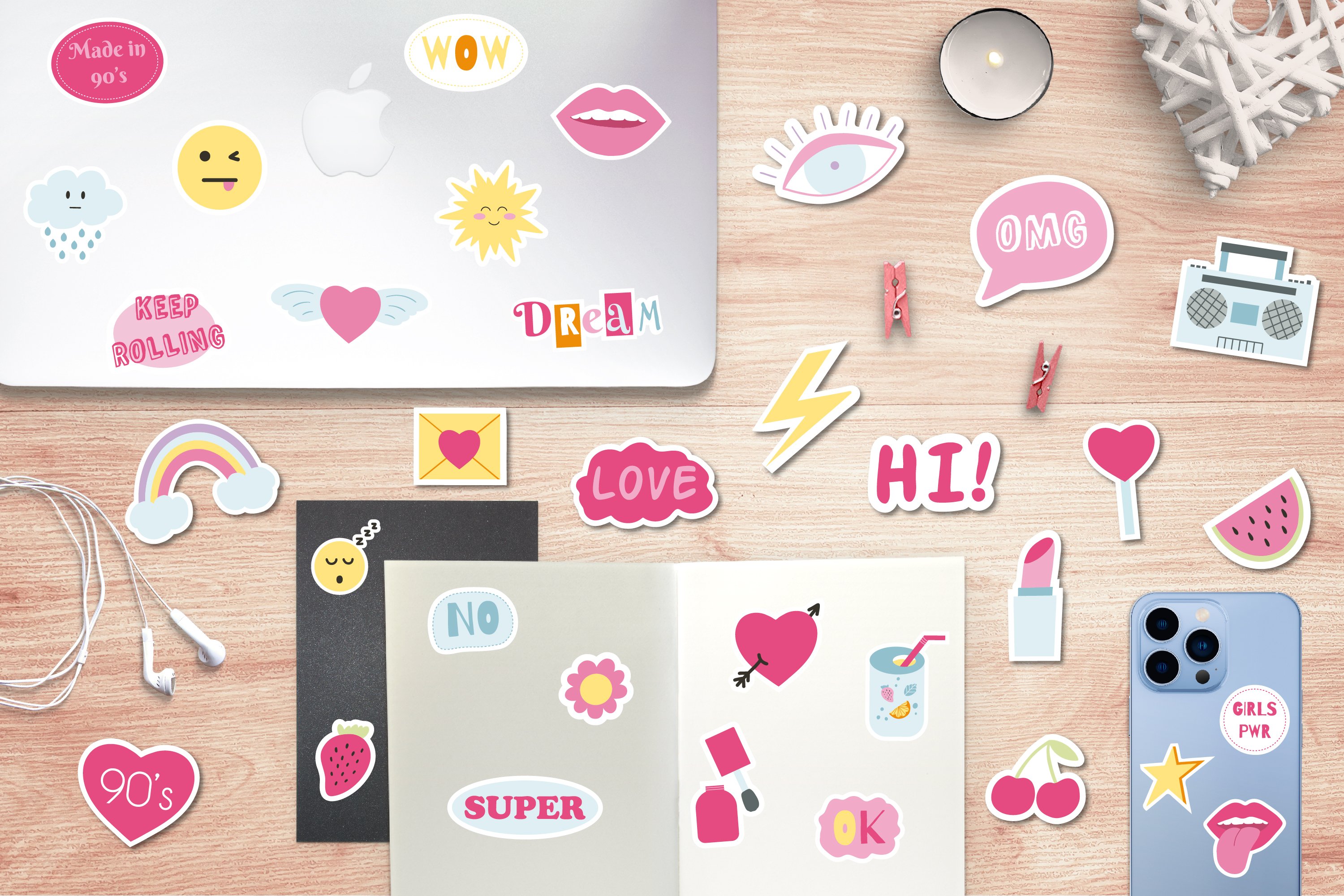 90s Girly Stickers - 47 Printable Stickers Mega Bundle view 3