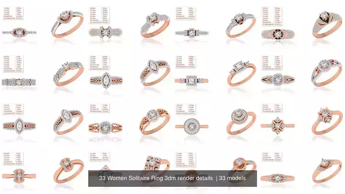 33 Women Solitaire Ring 3dm render details  3D Model Pack