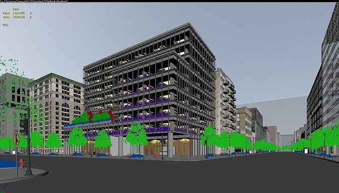 Office Building Street 3D model view 3