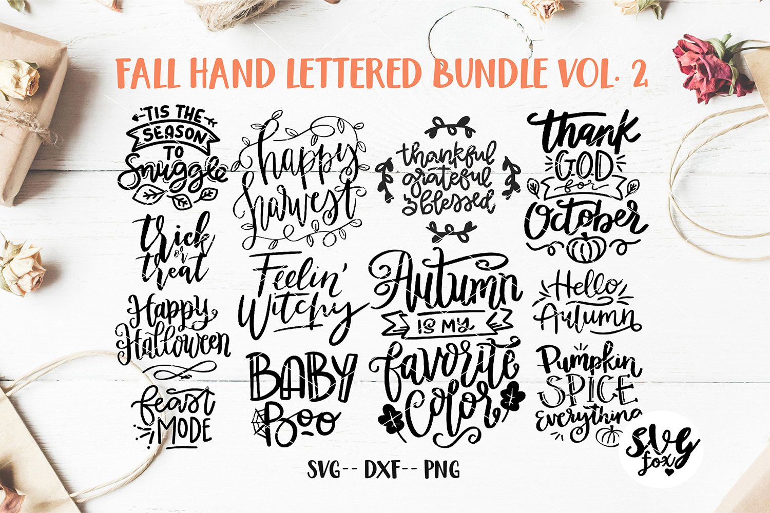 MEGA FALL BUNDLE Hand Lettered SVG Files DXF PNG view 2