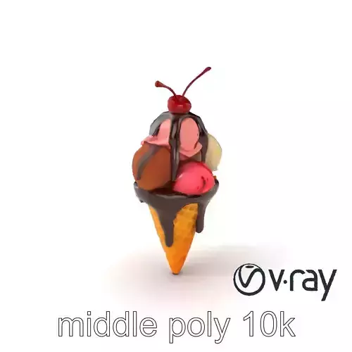 Triple Scoop Ice Cream Cone Model Pack Low-poly 3D model