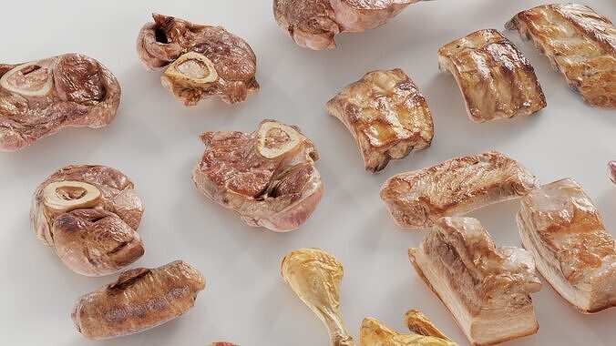 36 Meat and Chicken Raw and Cooked Low-poly 3D model view 3